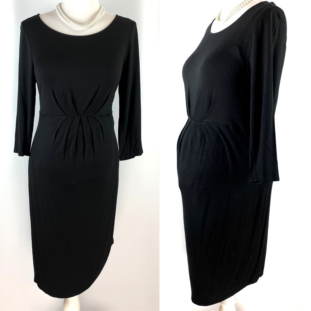 Liz Lange Maternity Black Amazing Knit 3/4 Sleeve Midi Dress size Medium